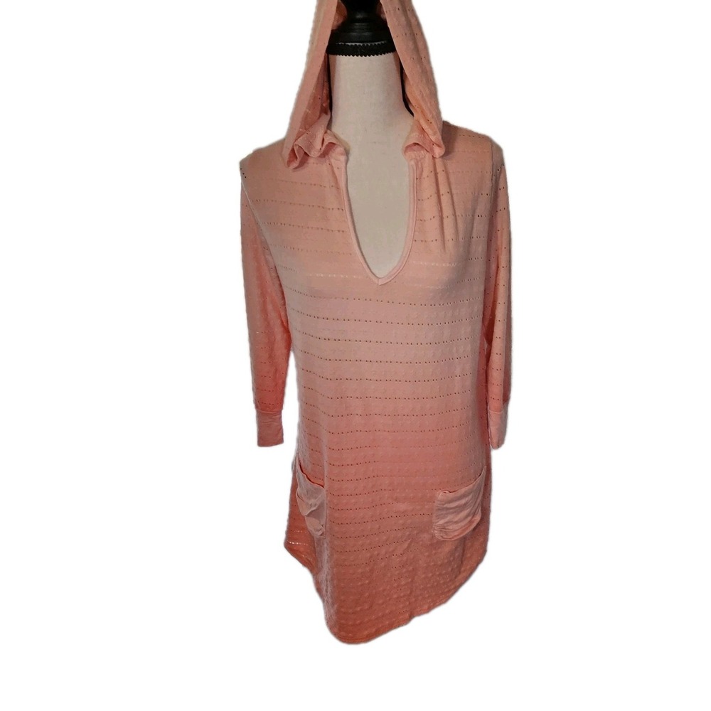 Boat House Beachwear Hooded Eyelet Coral Ombre Swim Cover-Up Dress Women's SZ S